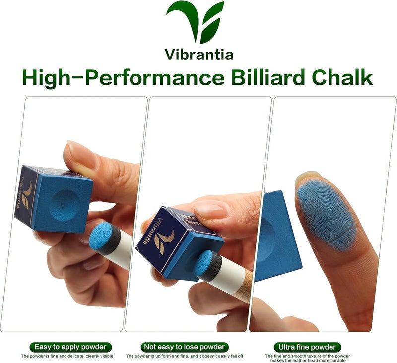 VIBRANTIA Pro Pool Cue Chalk, Tournament Standard Billiard Chalk, 12 Cubes/Box with Travel Storage Box,Low Dust, Super Dense, Suitable for Snooker/Pool/8-Ball - Image 2